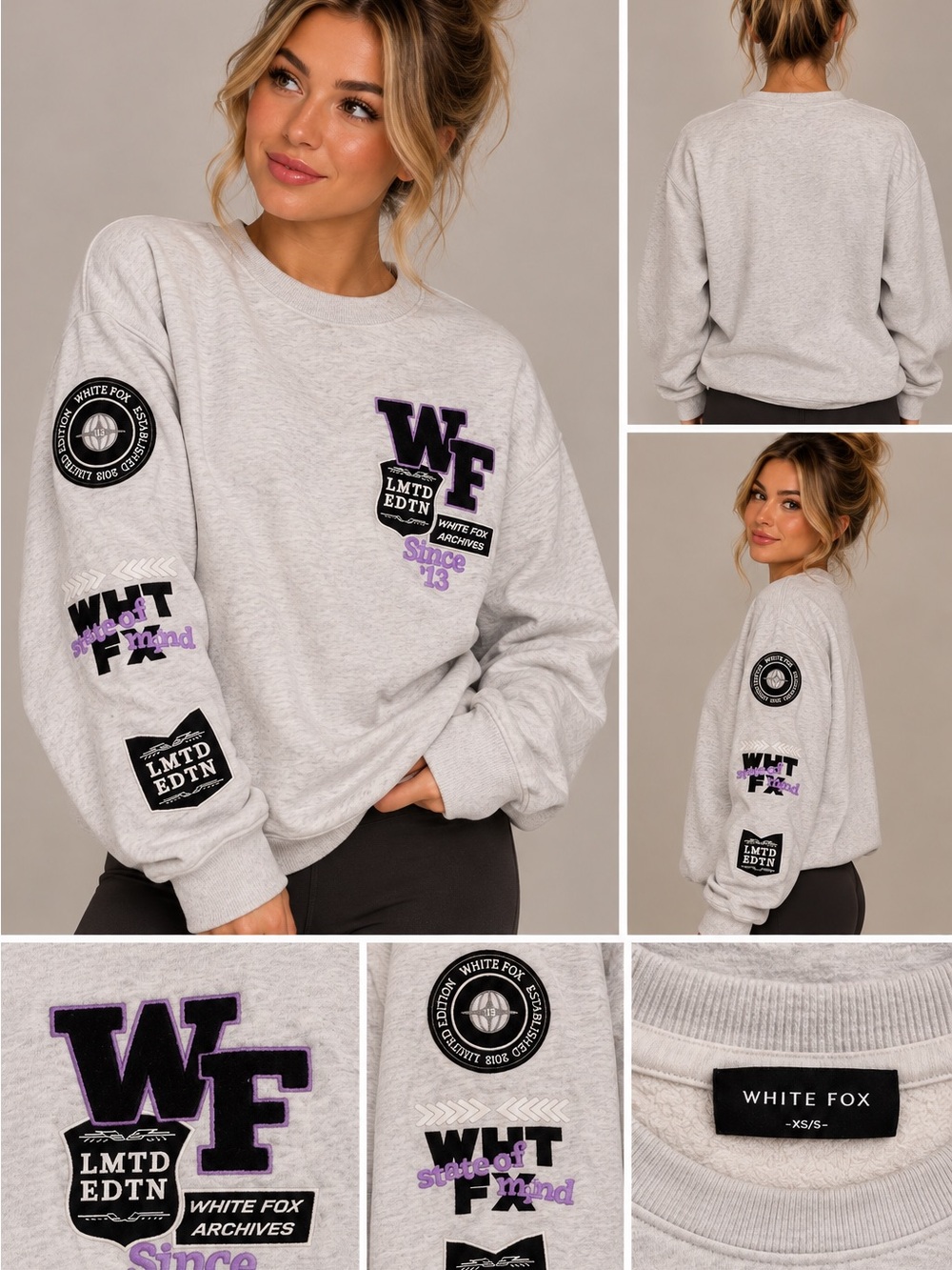 White Fox Boutique Light Heather Grey Logo Patch Sweatshirt